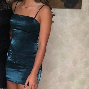 X revolve/ super down formal emerald green/blue mesh dress in size XS